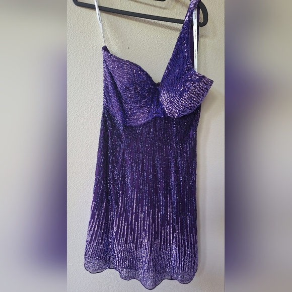Sherri Hill One Shoulder Purple Sequin Prom Mini Dress Womens Size 10 - Picture 1 of 7